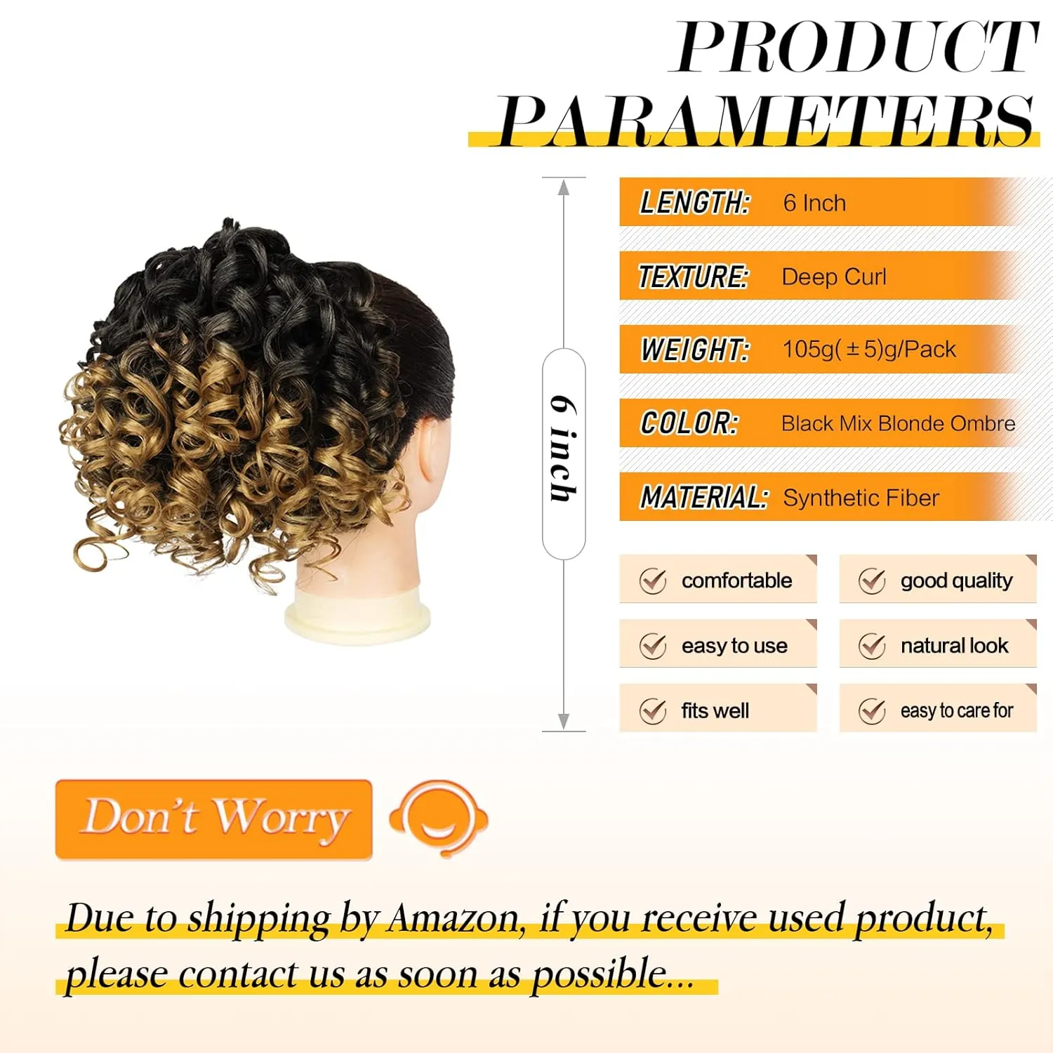 PEACOCO Curly Ponytail Extension Drawstring Ponytails for Black Women - 6 Inch Pony Tail Clip on Ponytail Synthetic Short Afro Hairpiece for Daily Use（T1B/27）