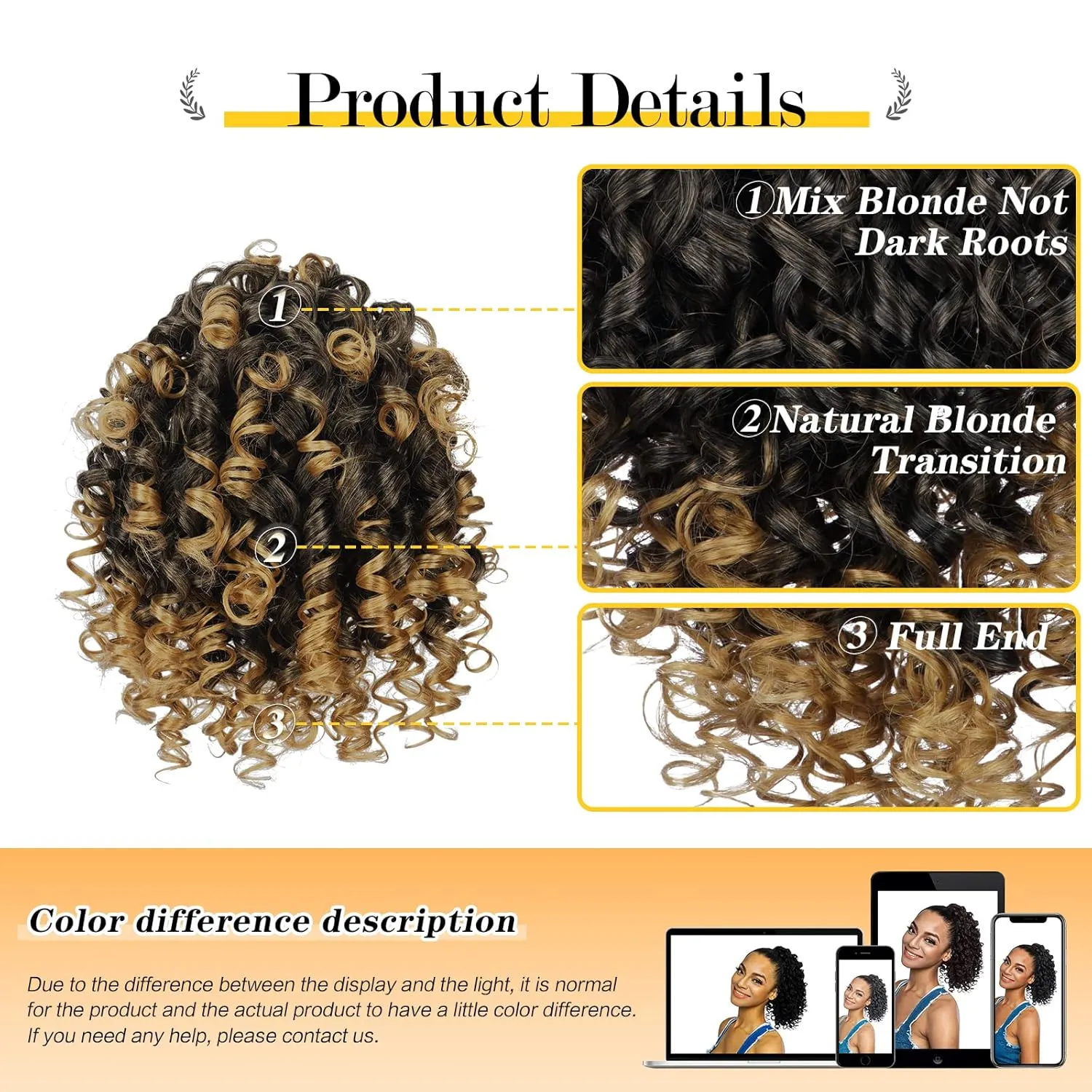 PEACOCO Curly Ponytail Extension Drawstring Ponytails for Black Women - 6 Inch Pony Tail Clip on Ponytail Synthetic Short Afro Hairpiece for Daily Use（T1B/27）
