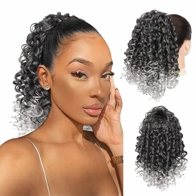 PEACOCO Curly Ponytail Extension Drawstring Ponytails for Black Women - 14 Inch Pony Tail Clip on Ponytail Synthetic Long Afro Hairpiece for Daily Use（1BT/0906）