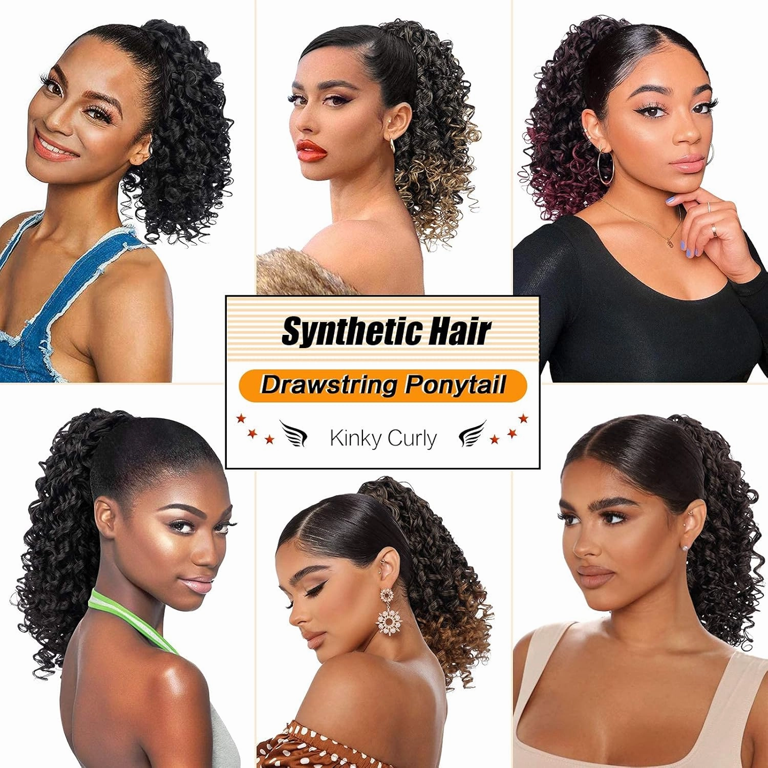 PEACOCO Curly Ponytail Extension Drawstring Ponytails for Black Women - 14 Inch Pony Tail Clip on Ponytail Synthetic Long Afro Hairpiece for Daily Use（1BT/0906）