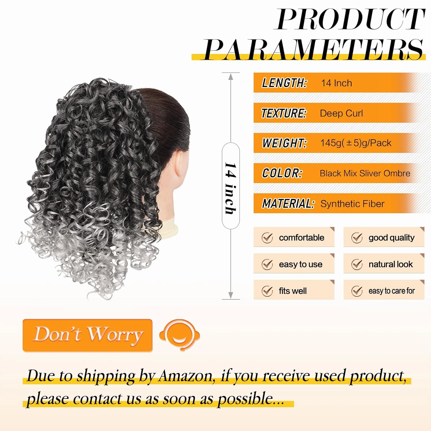 PEACOCO Curly Ponytail Extension Drawstring Ponytails for Black Women - 14 Inch Pony Tail Clip on Ponytail Synthetic Long Afro Hairpiece for Daily Use（1BT/0906）