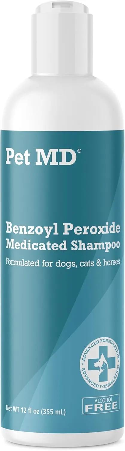 Pet MD - Benzoyl Peroxide Medicated Shampoo for Dogs and Cats - Effective for Skin Conditions, Dandruff, Itch Relief, Acne and Folliculitis - Citrus Scent - 12 oz