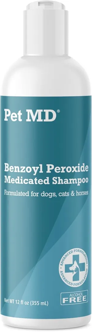 Pet MD - Benzoyl Peroxide Medicated Shampoo for Dogs and Cats - Effective for Skin Conditions, Dandruff, Itch Relief, Acne and Folliculitis - Citrus Scent - 12 oz
