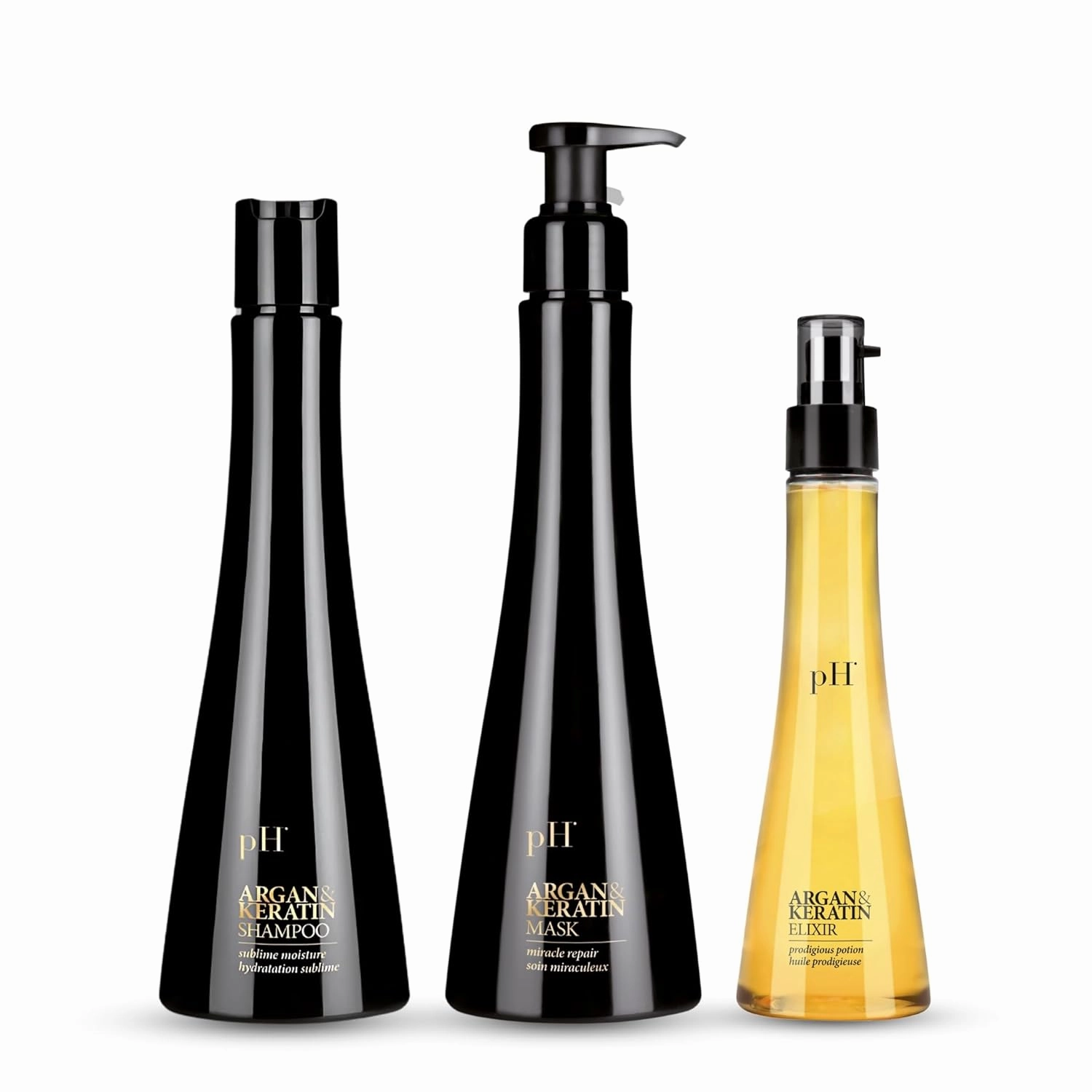 pH PURE HAIR Argan & Keratin Shampoo Hair Mask & Elixir Color Protecting - Hydrating Nourishing Formula for Deep Cleansing Heat Protection Soft & Silky Hair - Sulfate Free (8.45 8.45 3.38 Fl Oz)
