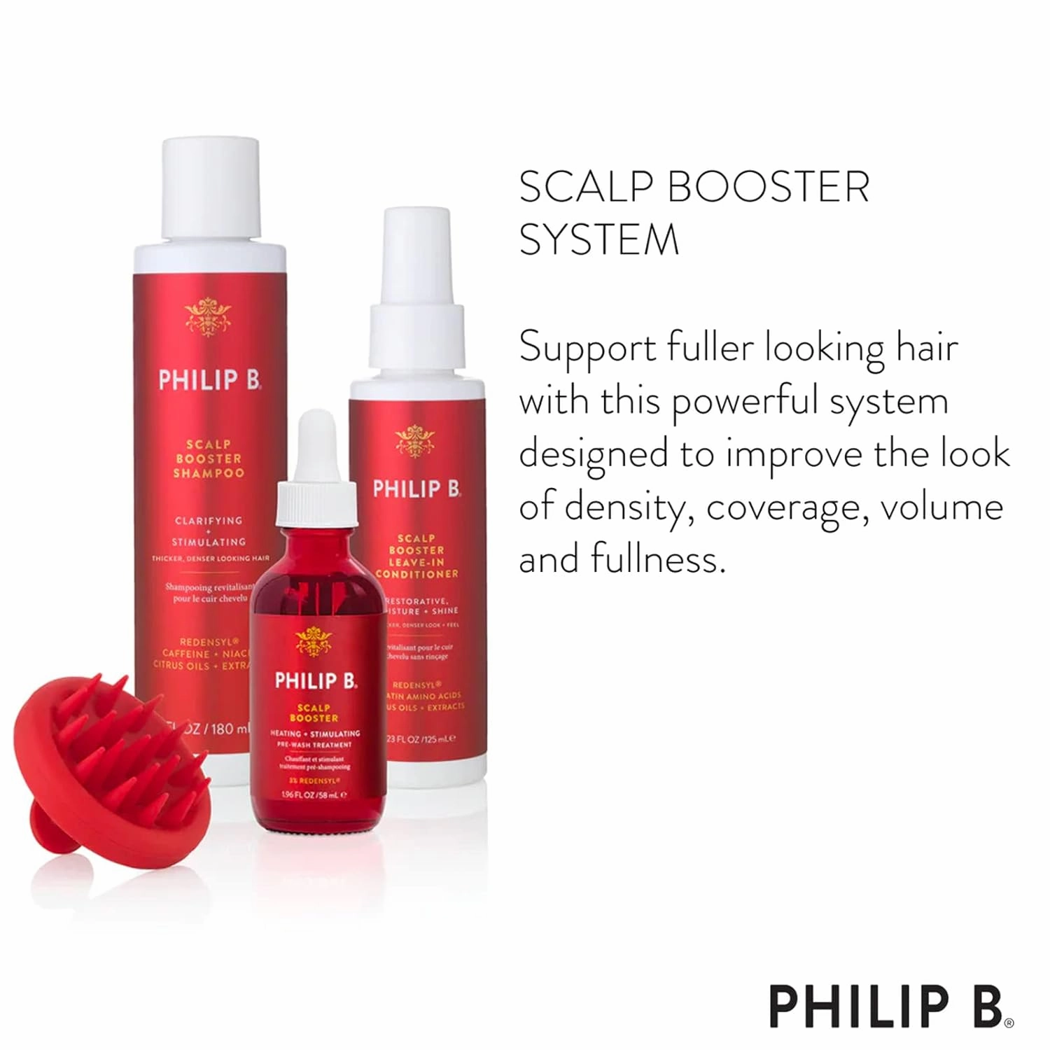 Philip B. Scalp Booster System - Includes Pre-Wash Scalp Treatment, Shampoo, Leave-In Conditioner and Scalp Massager