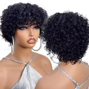 Pixie Cut Human Hair Wigs For Black Women Afro Rose Curly Funmi Glueless Wigs with Bangs Short Bouncy Curly Bob 13x4 HD Transparent Lace Front Wig 150% Density Bleached Knots 6inch