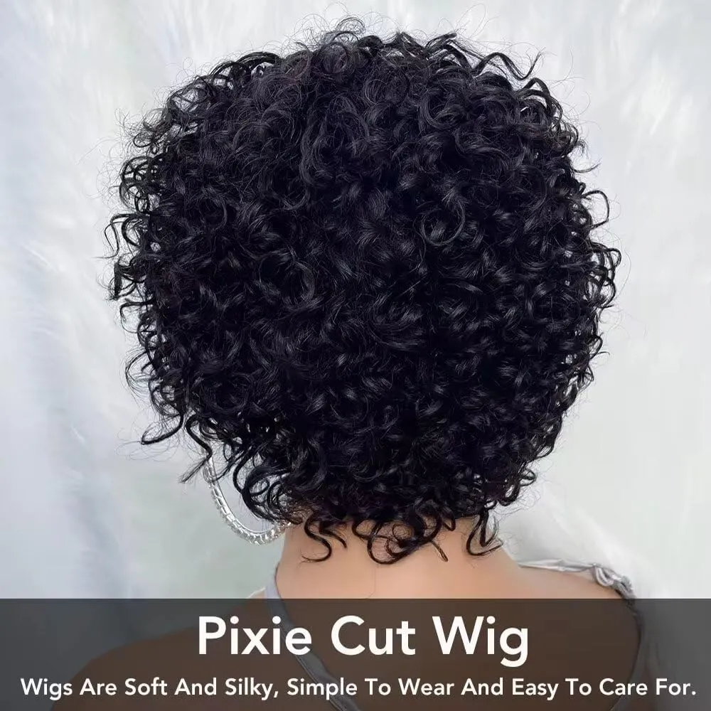 Pixie Cut Human Hair Wigs For Black Women Afro Rose Curly Funmi Glueless Wigs with Bangs Short Bouncy Curly Bob 13x4 HD Transparent Lace Front Wig 150% Density Bleached Knots 6inch