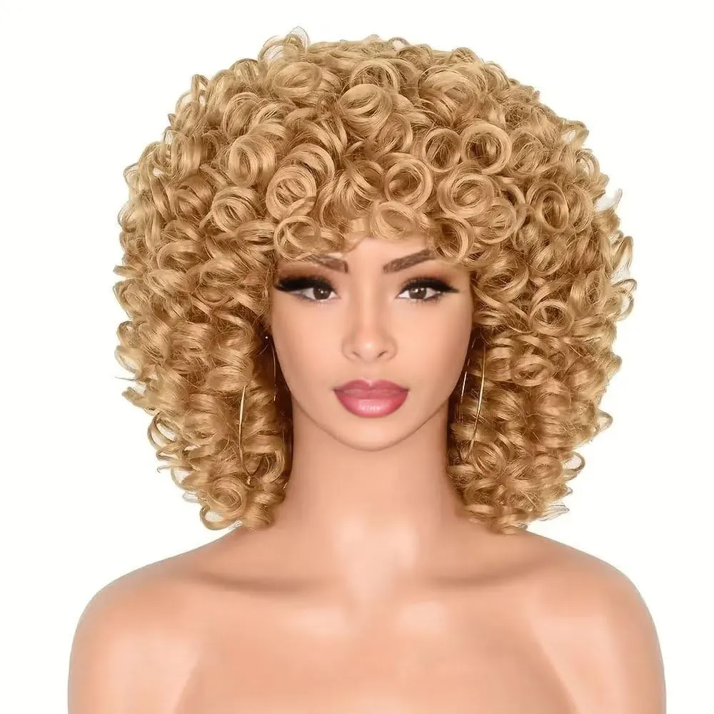 Pixie Cut Wig Wigs for Women Short Curly Wig BOB Glueless Wig Afro Rose Curly Funmi Wigs with Bang 12inch (Color Brown)