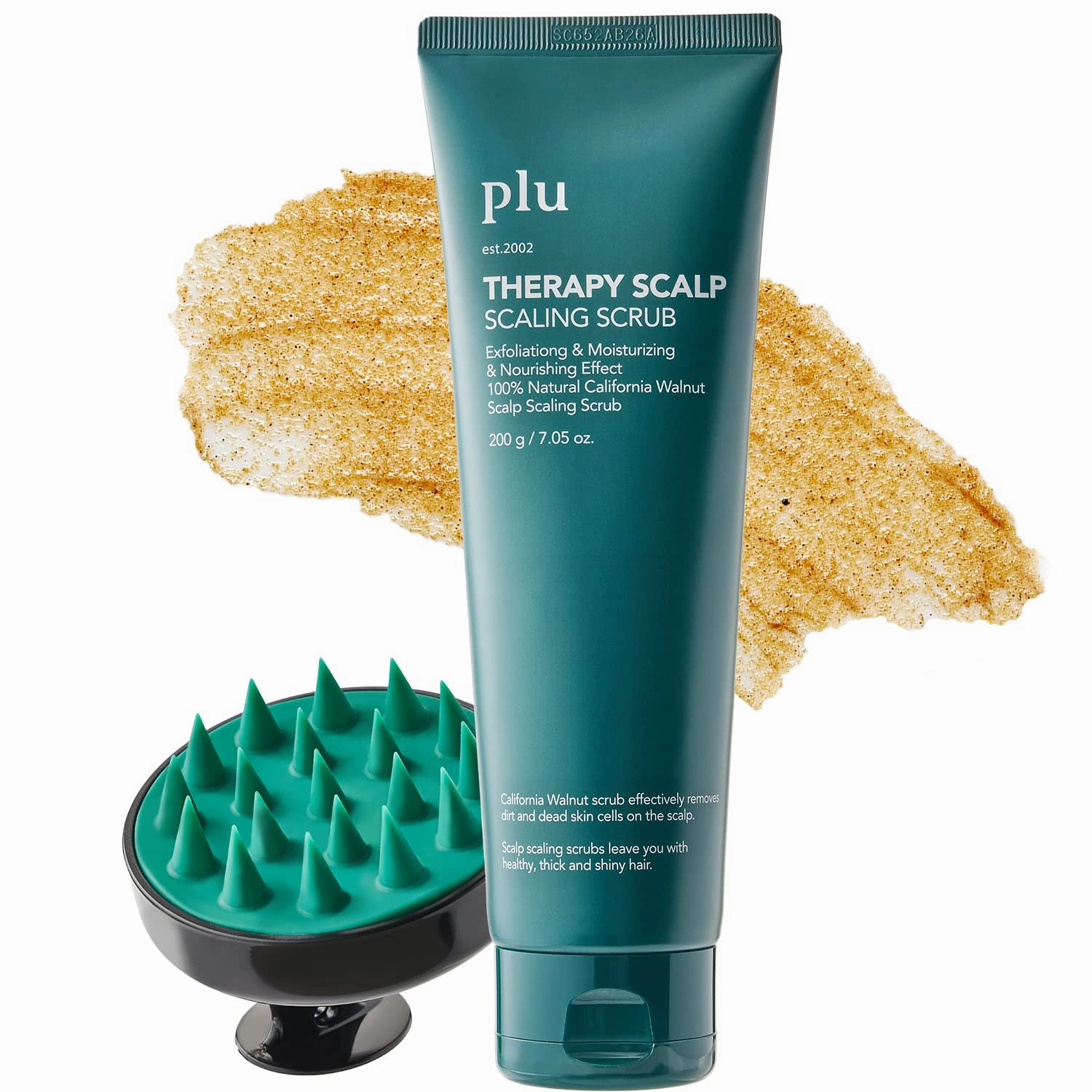 PLU Korean Therapy Scalp Scaling Scrub with Silicone Scalp Massager Brush - Walnut Scalp Scrubber Gel for Oily Scalp and Dandruff - Scalp Exfoliating & Deep Cleansing Combo Set