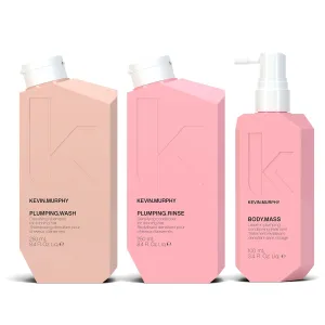 PLUMPING.WASH, PLUMPING.RINSE & BODY.MASS - Densifying Shampoo for Thinning Hair - Thickening Hair Conditioner - Leave-In Hair Treatment - For Fine, Thin & Ageing Hair - 3 Pack