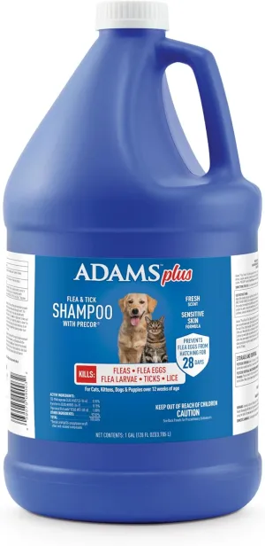Plus Flea & Tick Shampoo with Precor for Cats, Kittens, Dogs & Puppies Over 12 Weeks Of Age, Sensitive Skin Flea Treatment Formula, Kills Adult Fleas, Flea Eggs, Ticks, and Lice, 1 Gallon