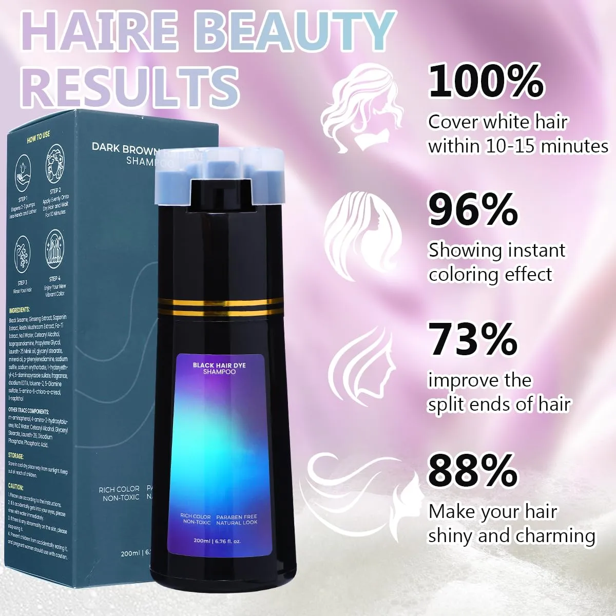 Polar Hair Dye Shampoo, Hair Care, Hair Care Instant Dye Shampoo, Natural Hair Color Shampoo for Gray Hair Coverage, Suitable for Women & Men (Light Brown)