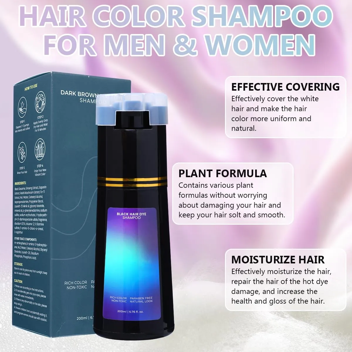 Polar Hair Dye Shampoo, Hair Care, Hair Care Instant Dye Shampoo, Natural Hair Color Shampoo for Gray Hair Coverage, Suitable for Women & Men (Light Brown)
