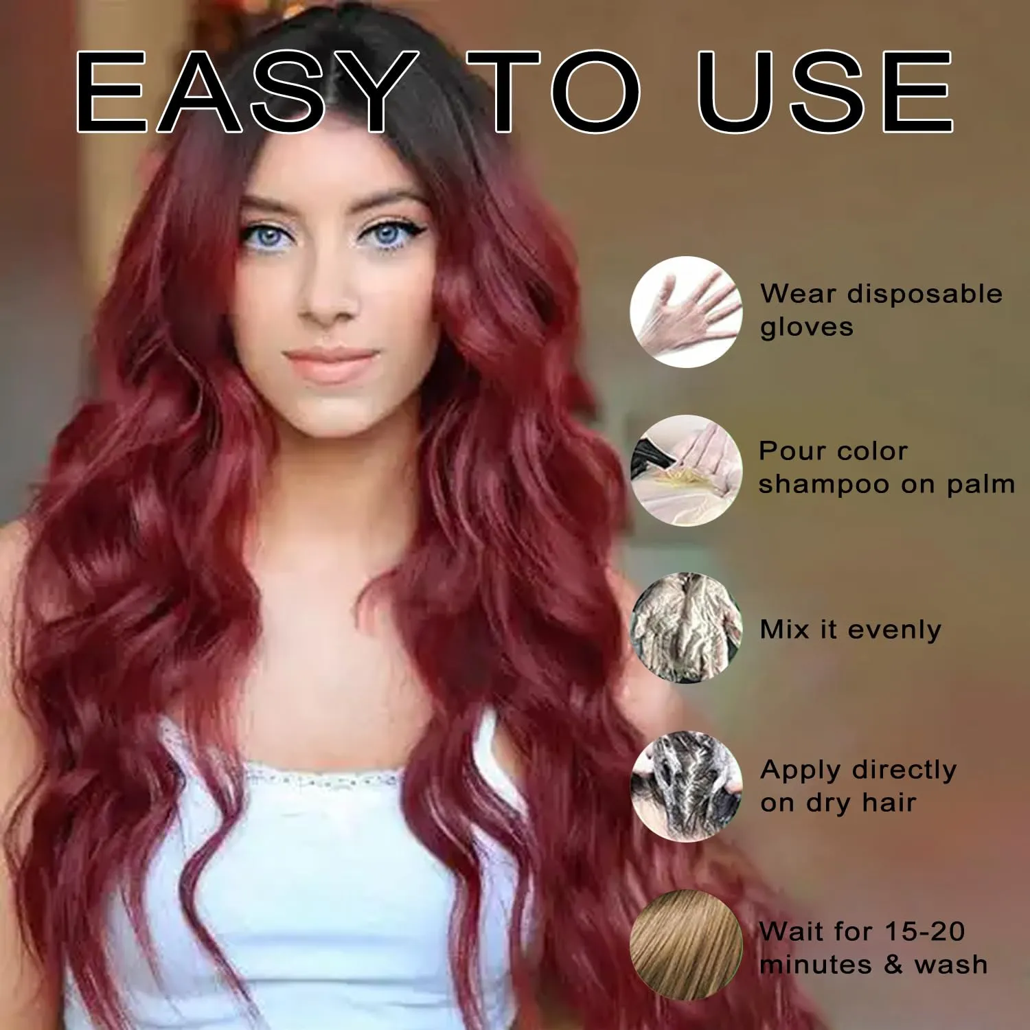 Polar Hair Dye Shampoo, Hair Color Dye Shampoo, Hair Care Instant Dye Shampoo, Natural Hair Color Shampoo for Gray Hair Coverage, Suitable for Women & Men(Red)