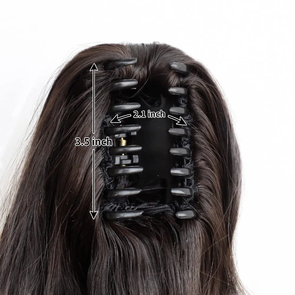 Pony Tail Extensions Wavy Claw Clip Ponytail Extension 18" Long Natural Fake Ponytails Synthetic Fluffy Natural Clips in Hair Pieces for Black Women Party Daily Use 6 Oz Darkest Brown