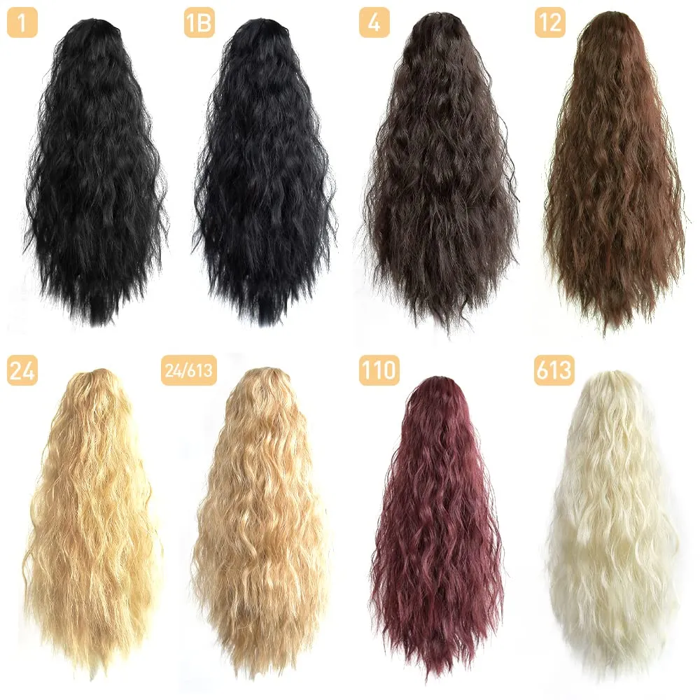 Pony Tail Extensions Wavy Claw Clip Ponytail Extension 18" Long Natural Fake Ponytails Synthetic Fluffy Natural Clips in Hair Pieces for Black Women Party Daily Use 6 Oz Darkest Brown