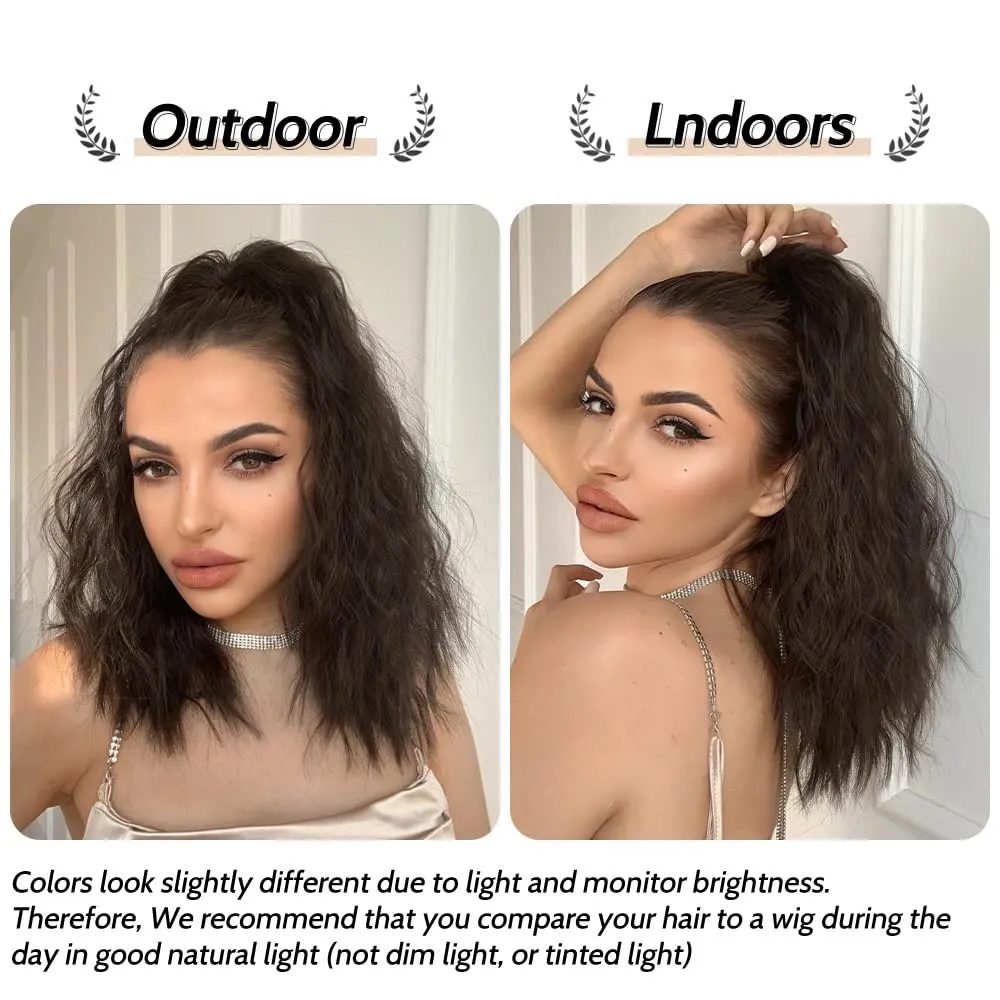 Pony Tail Extensions Wavy Claw Clip Ponytail Extension 18" Long Natural Fake Ponytails Synthetic Fluffy Natural Clips in Hair Pieces for Black Women Party Daily Use 6 Oz Darkest Brown