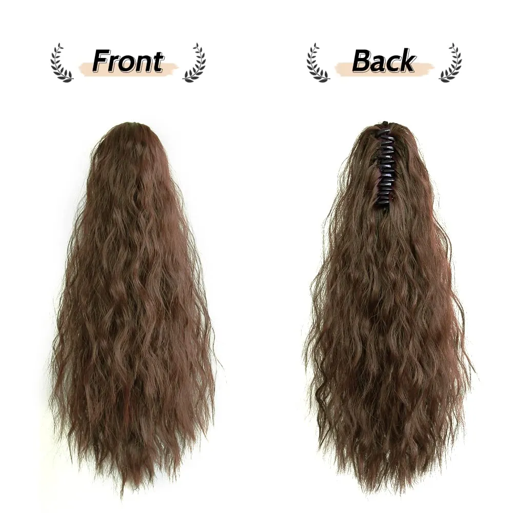 Ponytail Extension Wavy Claw Clip in Extensions 18" Long Curly Clips on Ponytails for Women Fluffy Pony Tail Fake Hair Natural Hairpieces for Wedding Party Daily Use 6 Oz Copper Brown