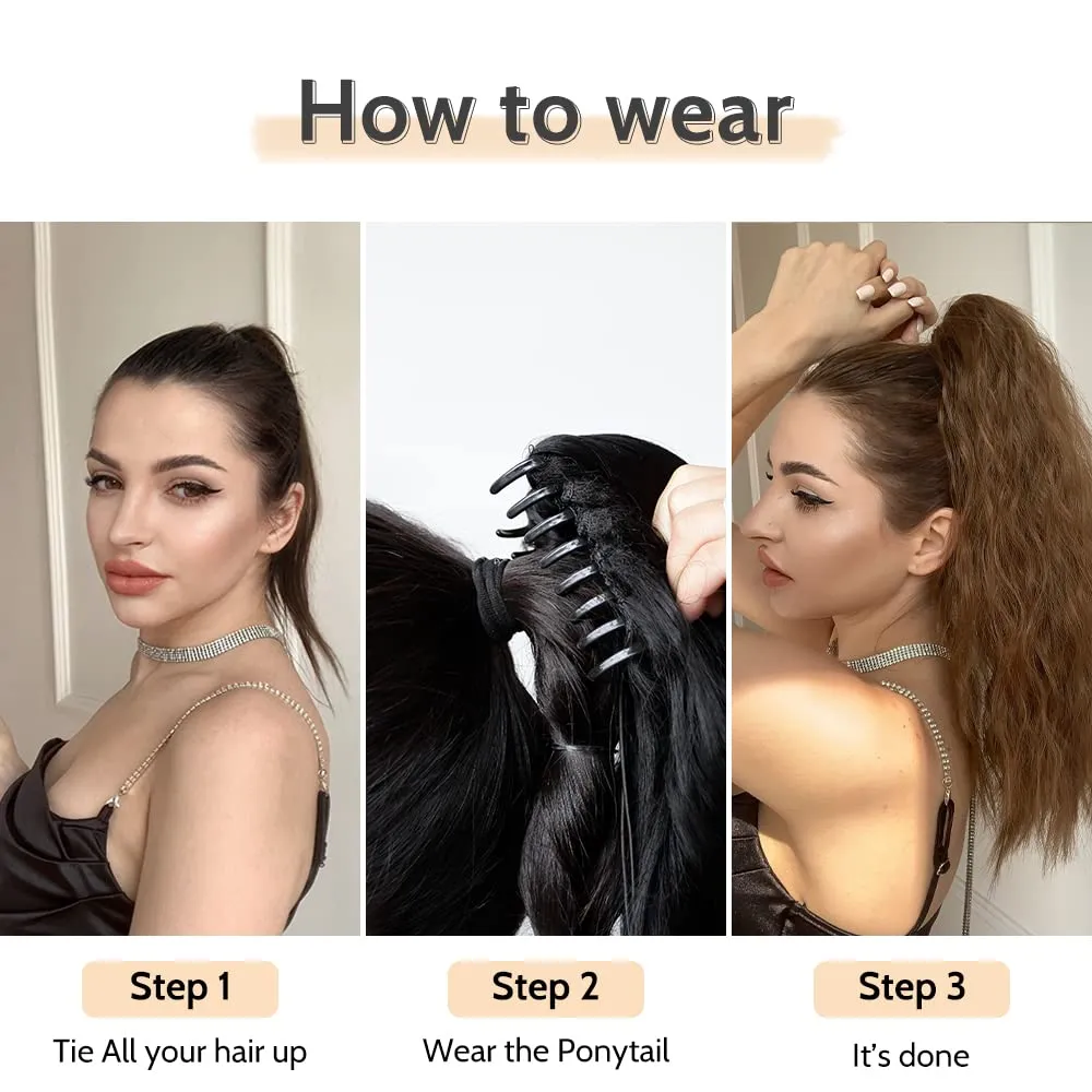 Ponytail Extension Wavy Claw Clip in Extensions 18" Long Curly Clips on Ponytails for Women Fluffy Pony Tail Fake Hair Natural Hairpieces for Wedding Party Daily Use 6 Oz Copper Brown