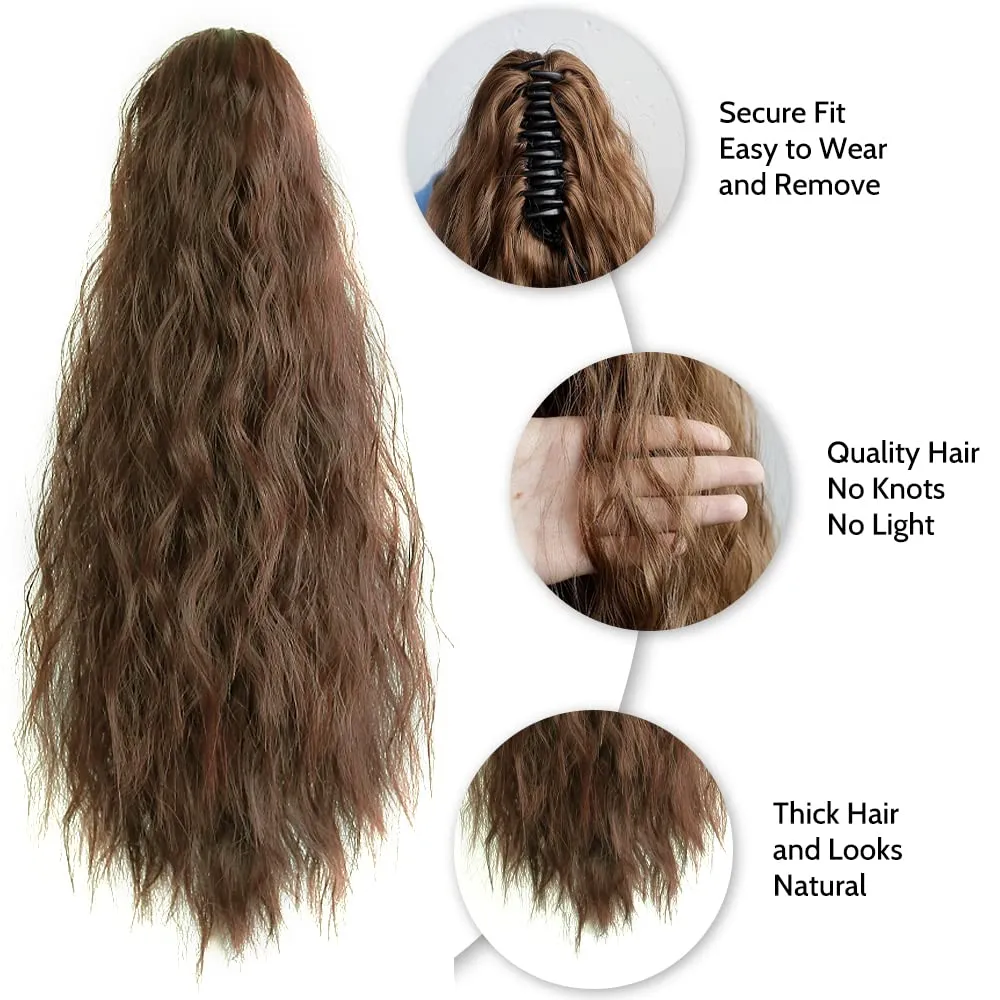 Ponytail Extension Wavy Claw Clip in Extensions 18" Long Curly Clips on Ponytails for Women Fluffy Pony Tail Fake Hair Natural Hairpieces for Wedding Party Daily Use 6 Oz Copper Brown