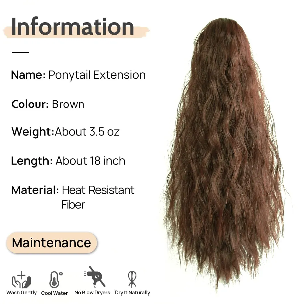 Ponytail Extension Wavy Claw Clip in Extensions 18" Long Curly Clips on Ponytails for Women Fluffy Pony Tail Fake Hair Natural Hairpieces for Wedding Party Daily Use 6 Oz Copper Brown