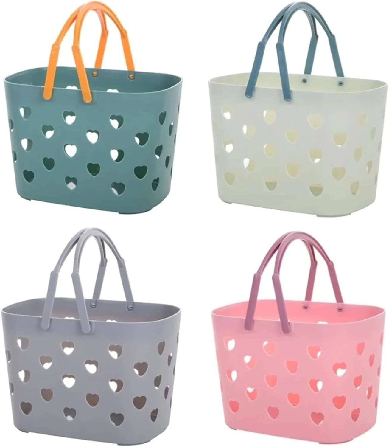 Portable Heart Shaped Hollow Plastic Storage Basket with Handle Box Organizer Bin for Bathroom Pantry Bag