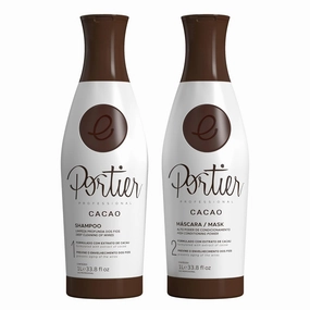 Portier Cacao Shampoo and Brazilian Hair Mask for Dry, Damaged Hair, Advanced 2-Step Treatment, Smoothing and Moisturizing Haircare for Curly, Color Treated, or Frizzy Hair. Each Bottle is 34fl.oz/1L