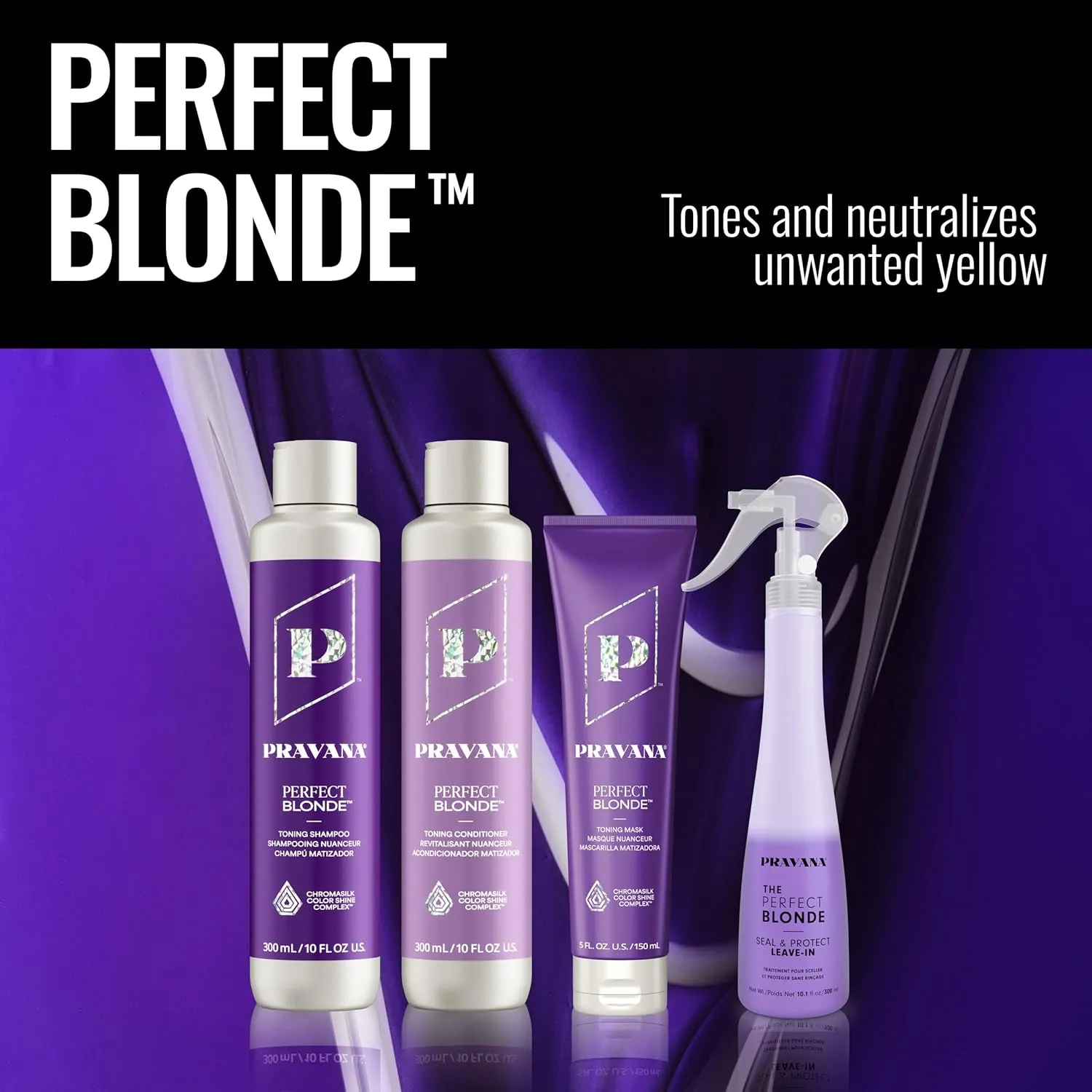 Pravana The Perfect Blonde Purple Toning Shampoo | Neutralizes Brassy, Yellow Tones | For Color Treated Hair | Chromasilk Enhances Shine & Protection | Vegan, Cruelty-Free | Paraben & Sulfate Free