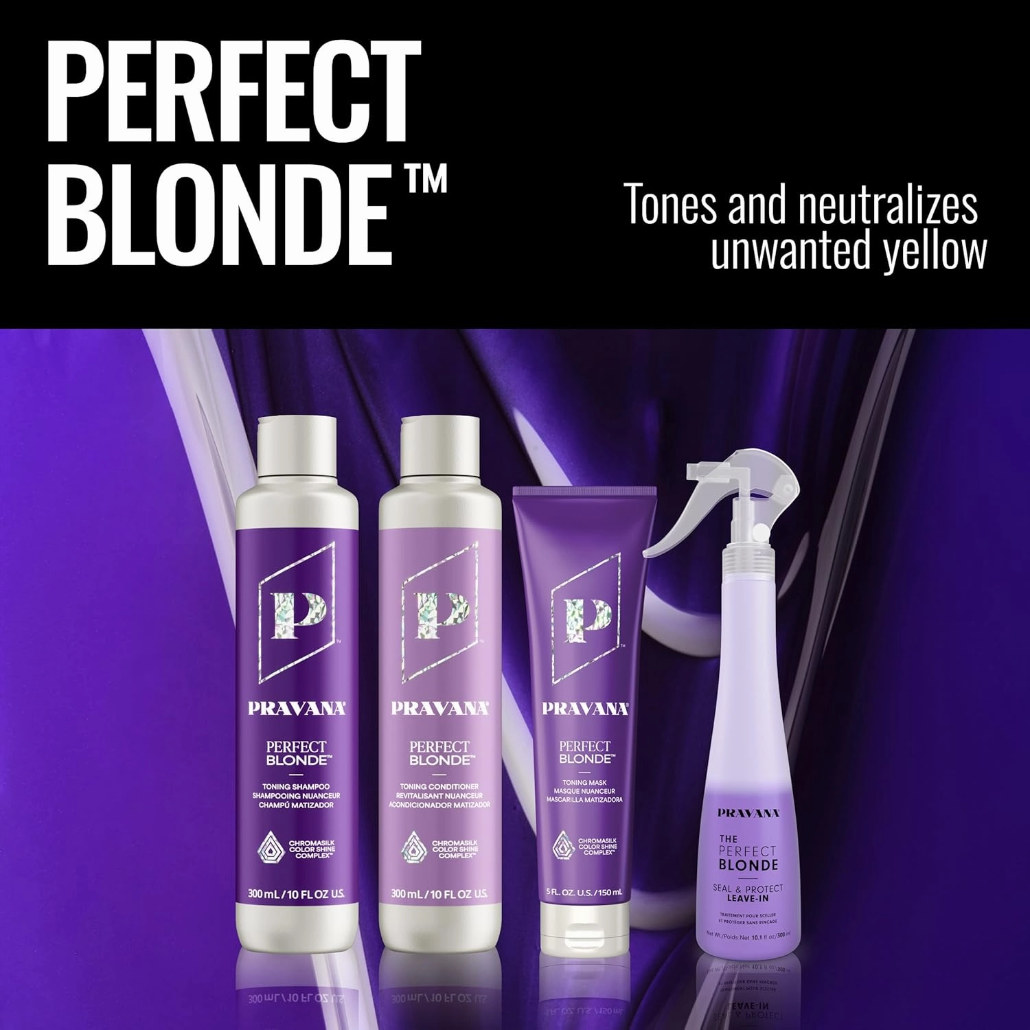 Pravana The Perfect Blonde Purple Toning Shampoo | Neutralizes Brassy, Yellow Tones | For Color Treated Hair | Chromasilk Enhances Shine & Protection | Vegan, Cruelty-Free | Paraben & Sulfate Free