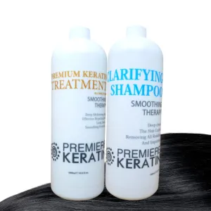 Premiere Keratin Brazilian Smoothing Strengthening Keratin Hair Treatment, Softens Hair, Reduce Frizz, Keratin Blowout Moisturizing Treatment & Clarifying Shampoo 1000 ML/32 Oz (Each)