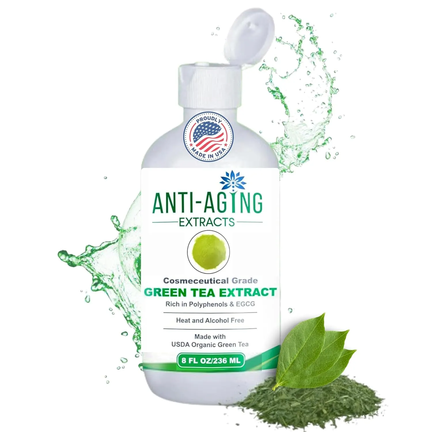 Premium Grade Serum Anti-Aging Green Tea Extract – Cosmetic Grade for Skincare, Hair & Scalp Care with USDA Organic Green Tea Leaves - Serum for Face (8 fl oz)