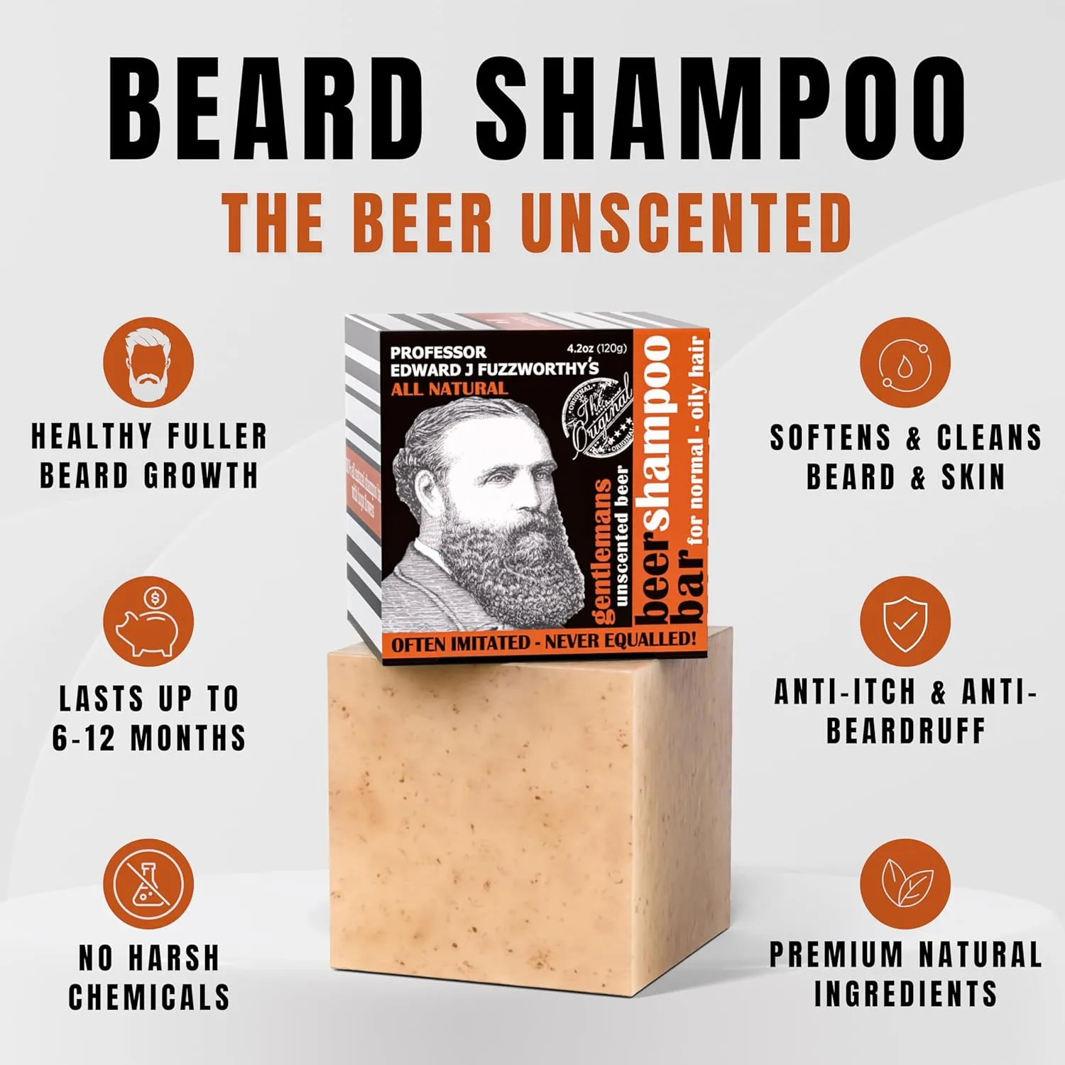 Professor Fuzzworthy's Gentlemans Beer Shampoo Bar for Men | Normal, Dry, Oily Hair | Unscented with All Natural Conditioning Oils From Tasmania Australia