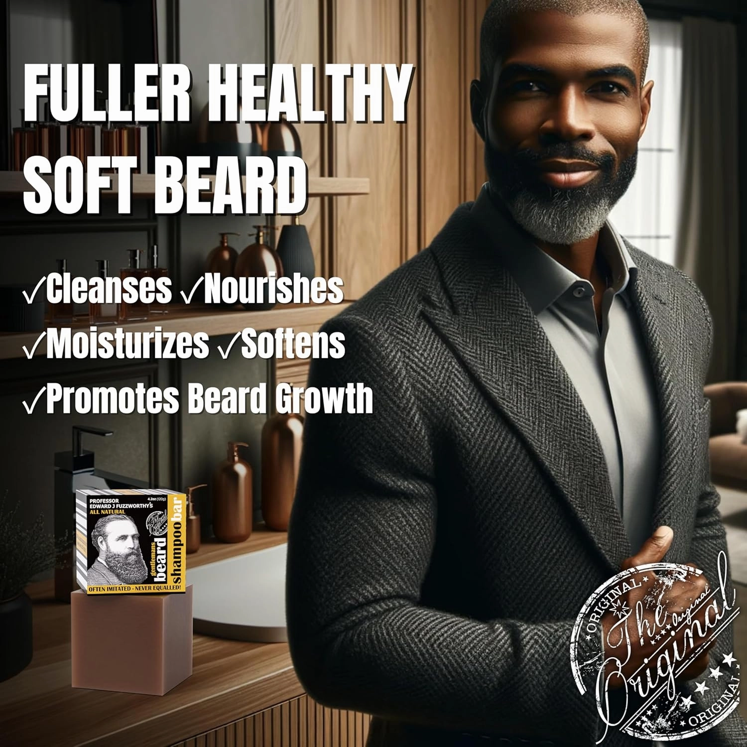 Professor Fuzzworthy’s Beard Shampoo Bar for Extra Soft Healthy Beard - Tames Beard with Beer & Rhassoul Clay - All Natural Ingredients - Australia, 4.2 oz