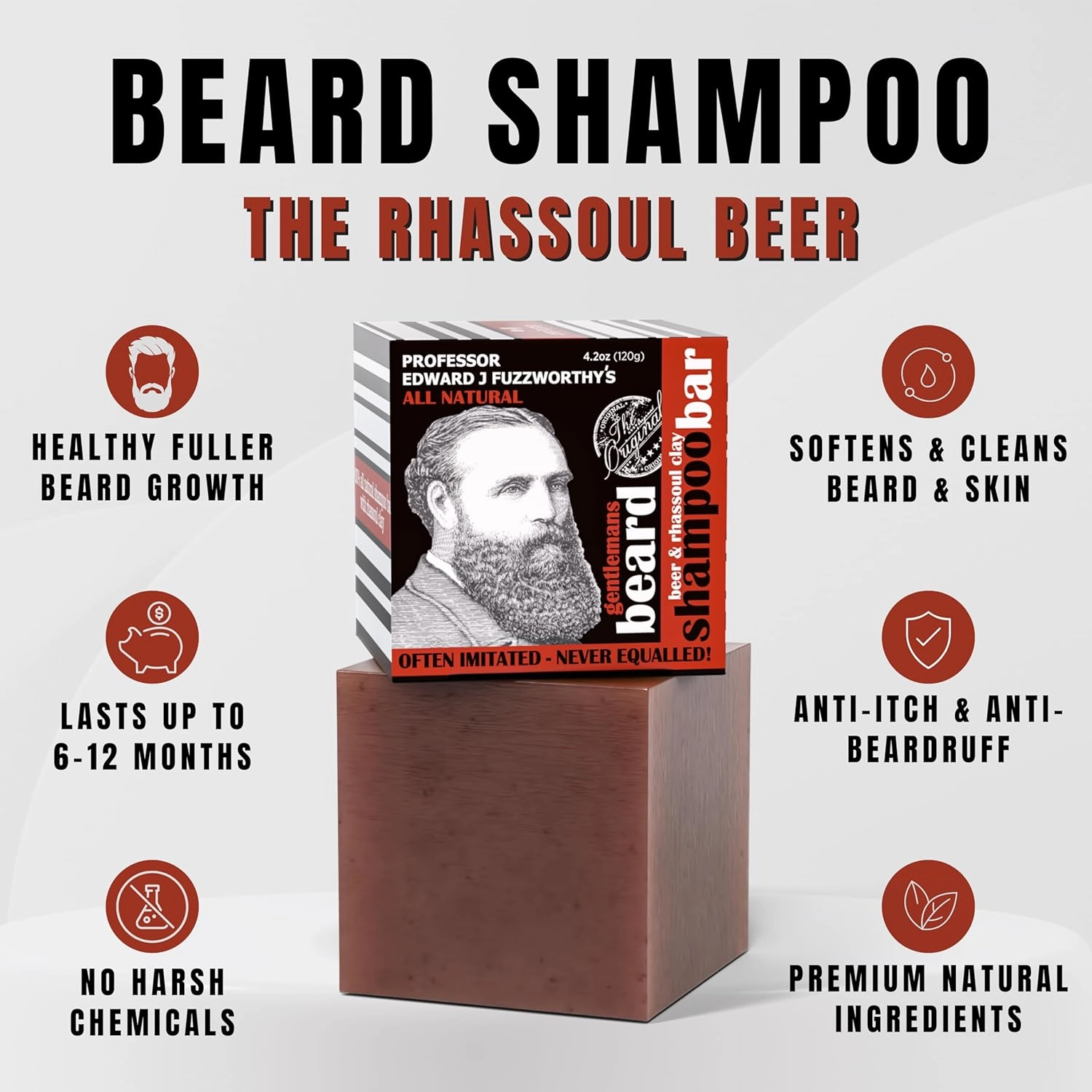 Professor Fuzzworthy’s Beard Shampoo Bar for Extra Soft Healthy Beard - Tames Beard with Beer & Rhassoul Clay - All Natural Ingredients - Australia, 4.2 oz
