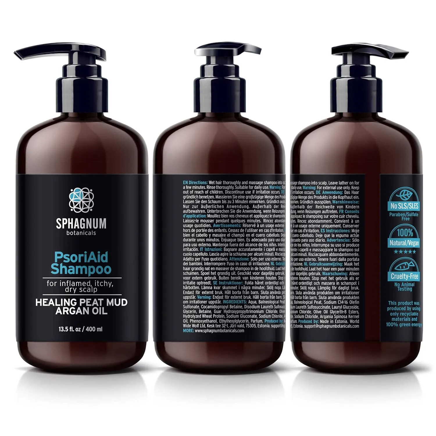 Psoriasis Shampoo 13.5 fl. Oz - Natural Peat Mud Treatment for Itchy, Dry, and Red Scalp. Sulfate Free.