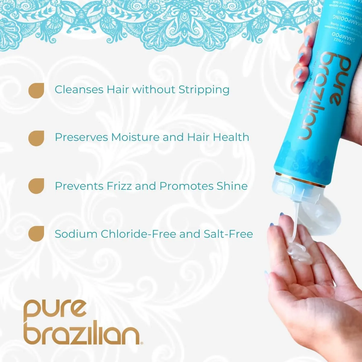 Pure Brazilian Anti-Frizz Daily Shampoo, Salt-Free, Color Safe, with Keratin, Argan Oil & Acai for Prolonged Treatment & Smooth Hair, 13.5 Oz (Pack of 2)