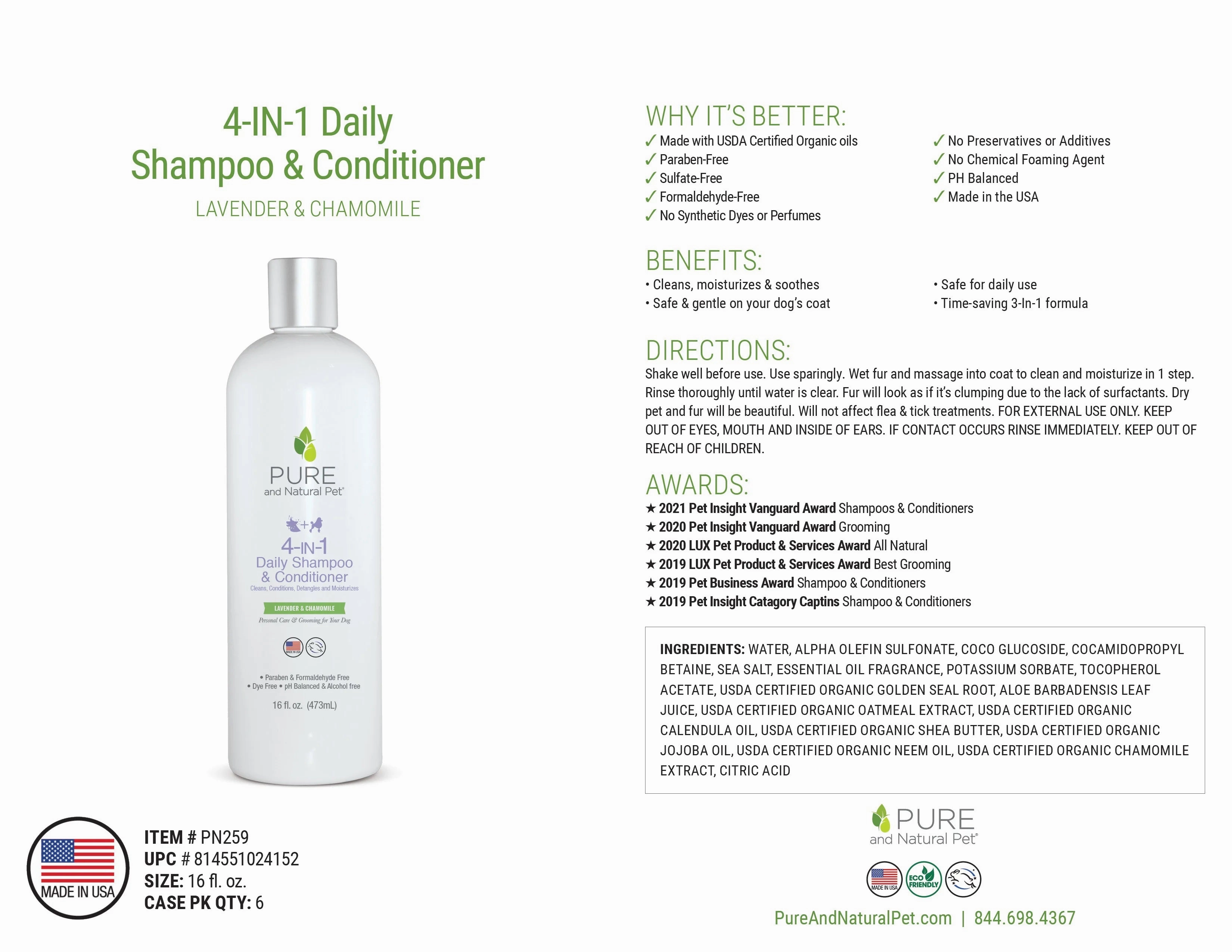 Pure and Natural Dog Shampoo   Conditioner: Daily 4-in-1
