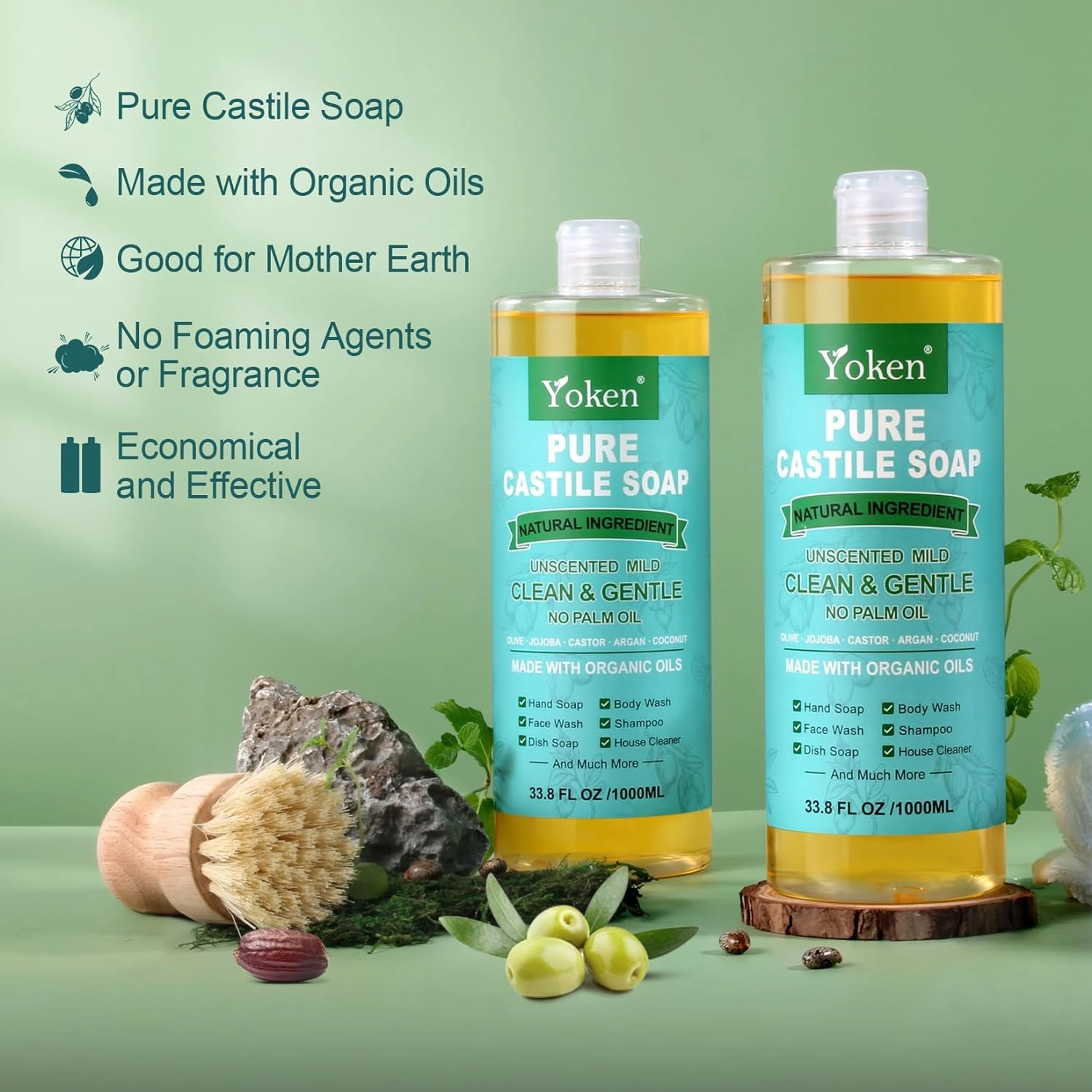 Pure Castile Soap Liquid Unscented 67 fl oz Castile Liquid Soap Made With Organic Oil, Clean & Gentle, No Palm Oil,Vegan, Natural Castile Soap for Face Body Wash, Hand Soap, Dishes Multi-purpose
