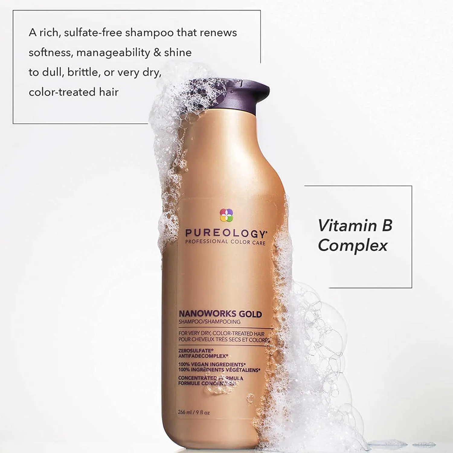 Pureology Nanoworks Gold Shampoo - For Very Dry and Color-Treated Hair, Renews Softness & Shine, Sulfate-Free & Vegan