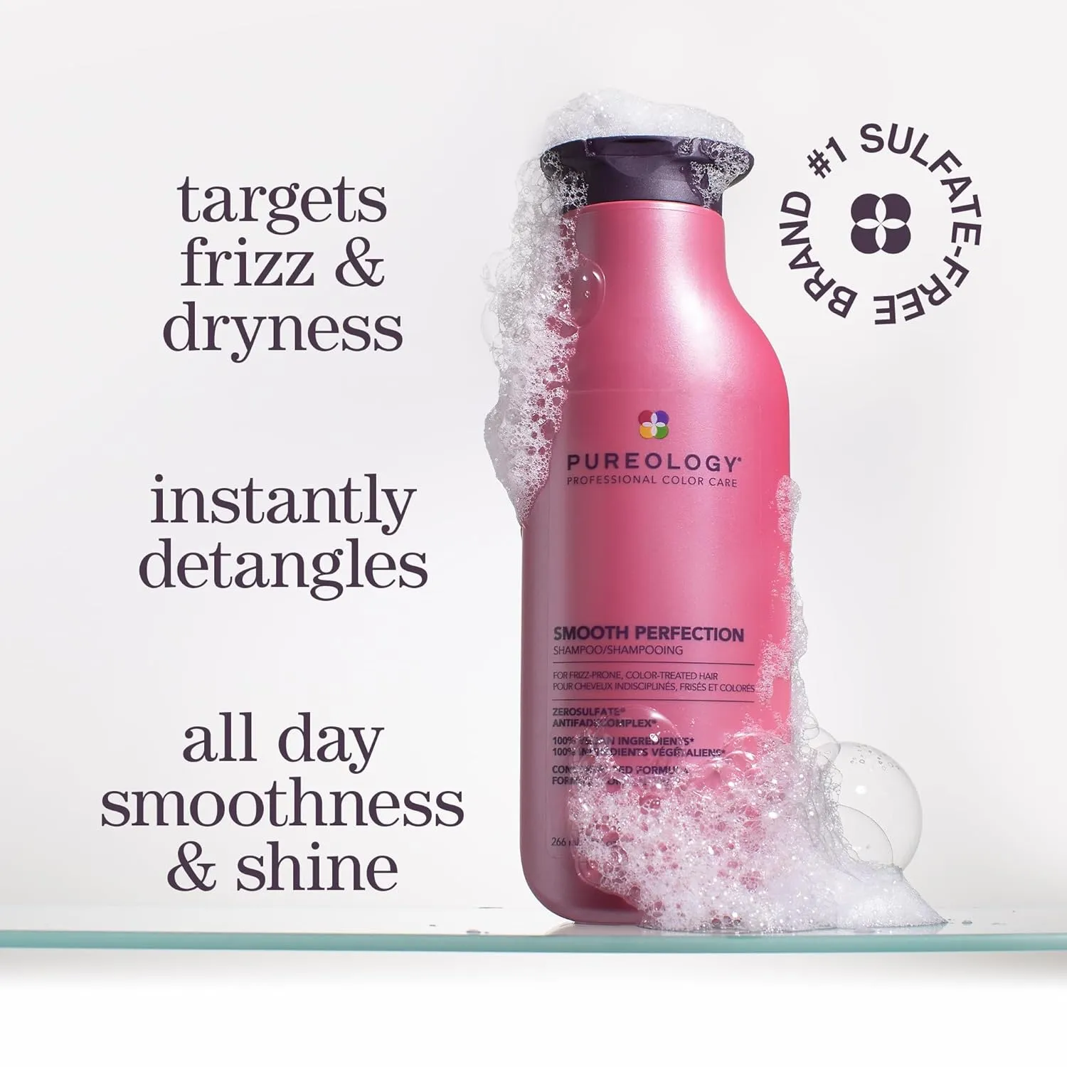 Pureology Smooth Perfection Shampoo - For Frizzy and Color-Treated Hair, Smooths Hair & Controls Frizz, Sulfate-Free & Vegan