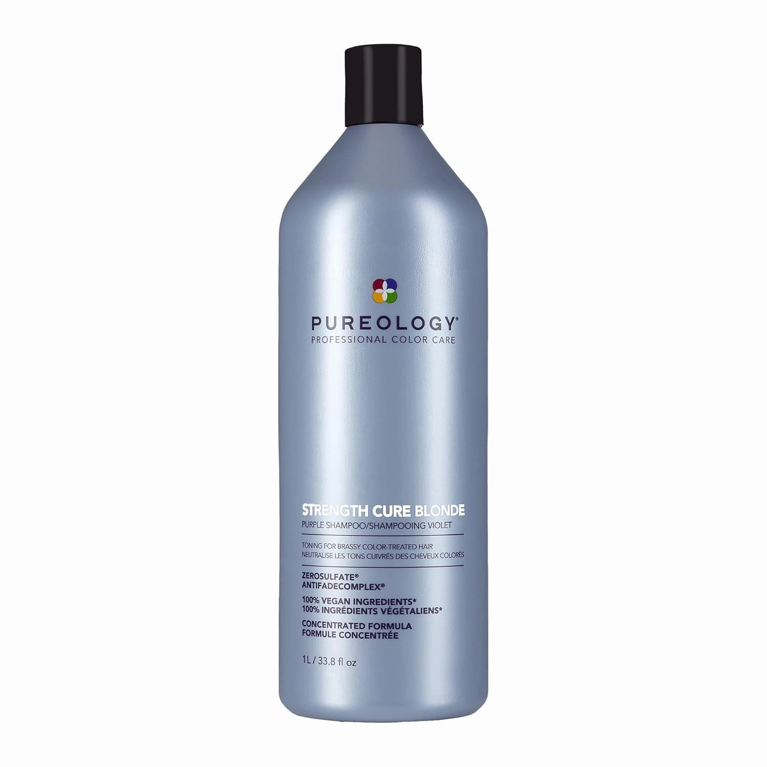 Pureology Strength Cure Blonde Purple Shampoo - For Blonde & Lightened Color-Treated Hair, Tones & Fortifies Brassy Hair, Sulfate-Free & Vegan