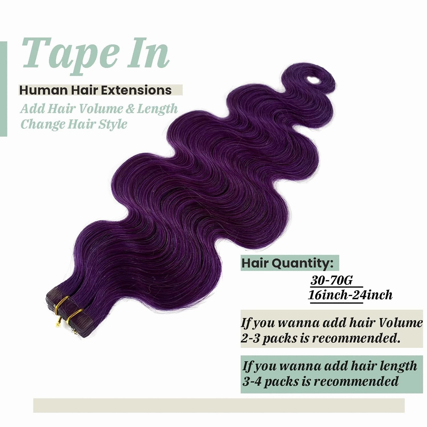 Purple Body Wave Tape in Human Hair Extensions for Fashion Women, 100% Remy Human Lilac Hair Extensions 60grams Tape in Extensions Glue in Real Human Extensions
