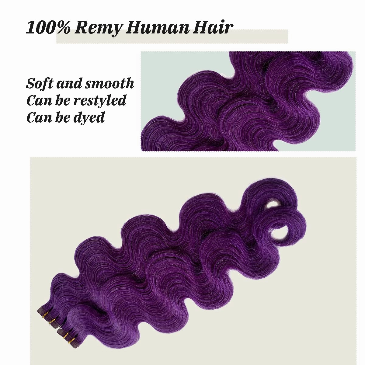 Purple Body Wave Tape in Human Hair Extensions for Fashion Women, 100% Remy Human Lilac Hair Extensions 60grams Tape in Extensions Glue in Real Human Extensions