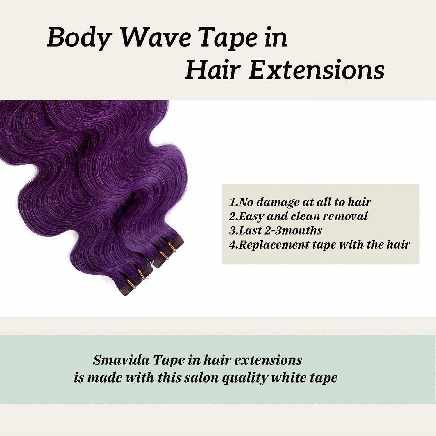 Purple Body Wave Tape in Human Hair Extensions for Fashion Women, 100% Remy Human Lilac Hair Extensions 60grams Tape in Extensions Glue in Real Human Extensions