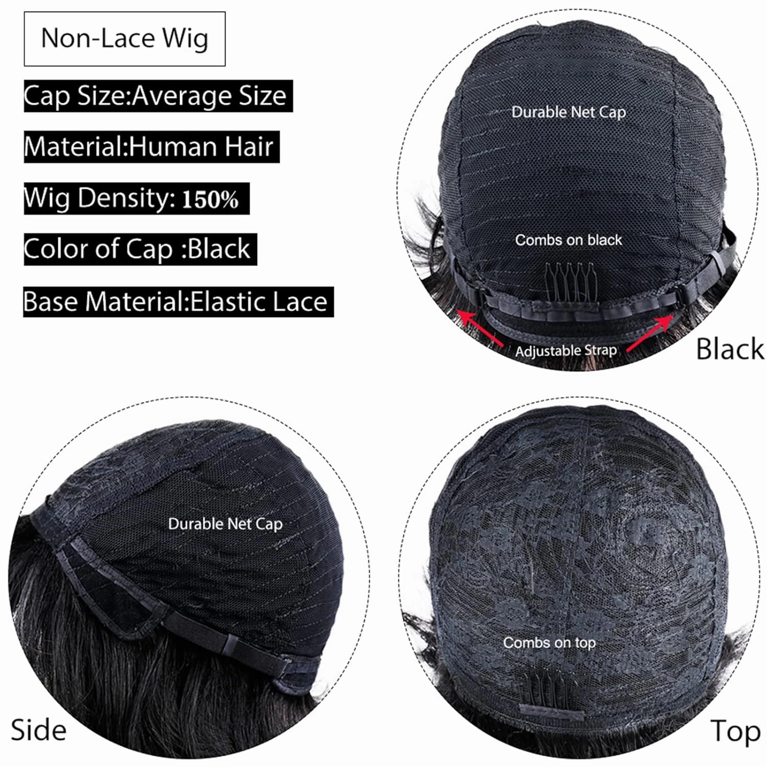 QiaQiaRing Pixie Cut Wig Human Hair For Black Women Chic Elegent Short Layered Pixie Cut Human Hair Wigs With Bangs Full Machine Made Brazilian Virgin Human Hair Nature Black Color