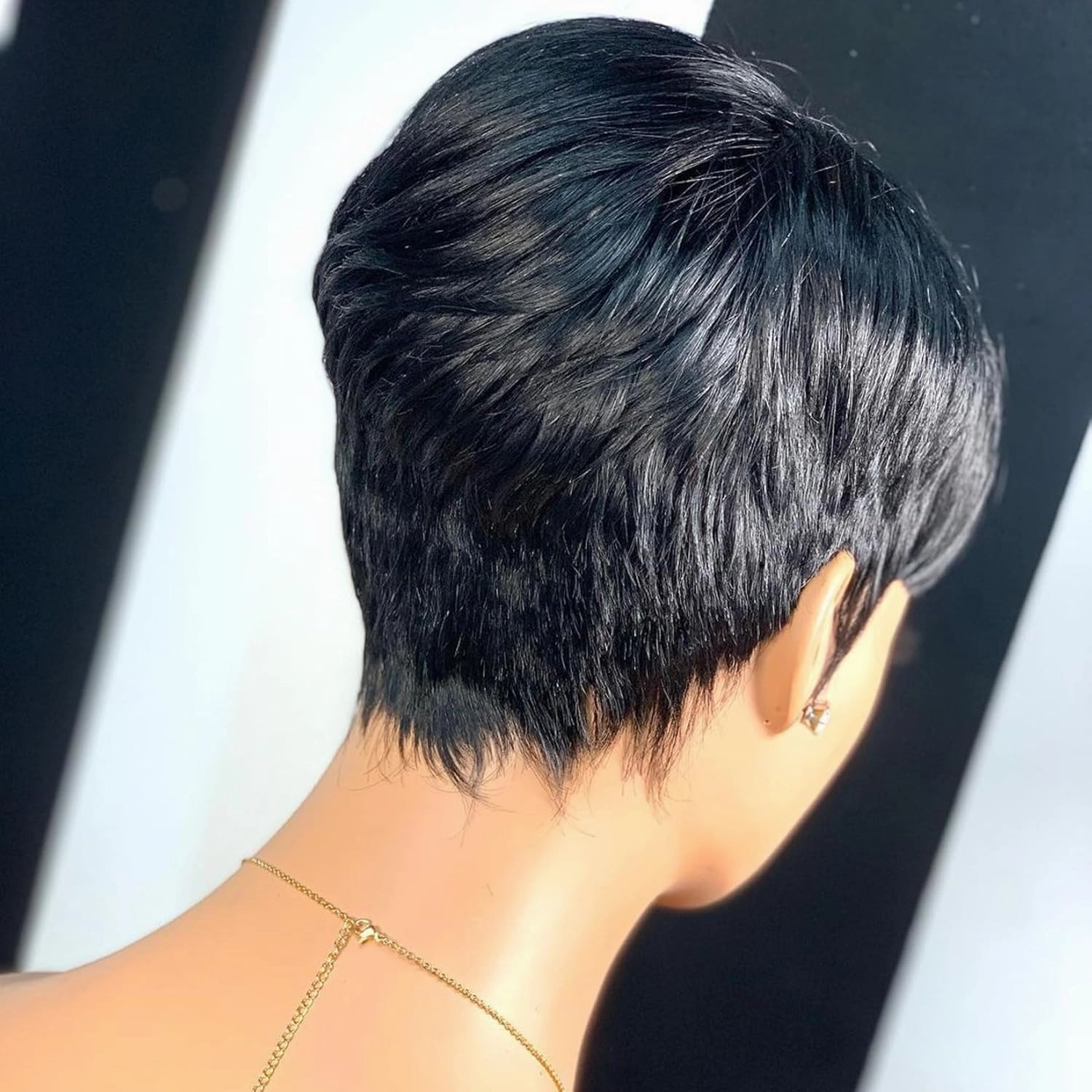QiaQiaRing Pixie Cut Wig Human Hair For Black Women Chic Elegent Short Layered Pixie Cut Human Hair Wigs With Bangs Full Machine Made Brazilian Virgin Human Hair Nature Black Color