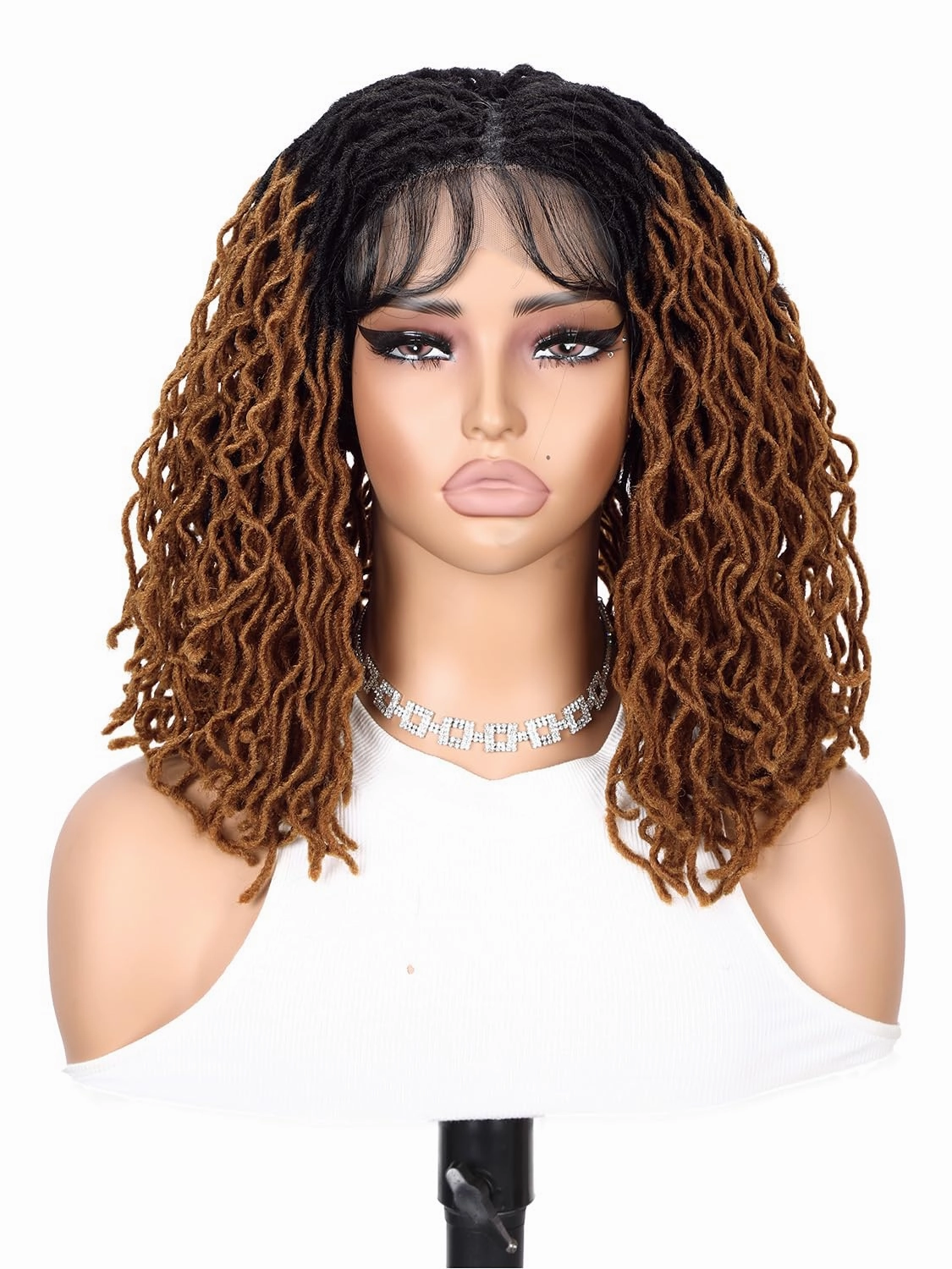 Quick Wig Full Lace Faux Locs Wig Short Curly Dreadlock Wig with Baby Hair Afro Curly Braided Wig for Black Women Pre-Plucked Twist Braid Wigs Synthetic Short Twist Wig (14Inches, 1B/30#)