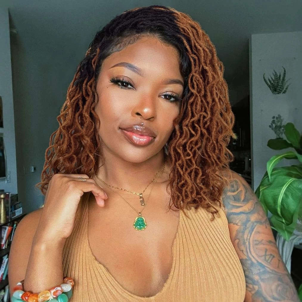 Quick Wig Full Lace Faux Locs Wig Short Curly Dreadlock Wig with Baby Hair Afro Curly Braided Wig for Black Women Pre-Plucked Twist Braid Wigs Synthetic Short Twist Wig (14Inches, 1B/30#)