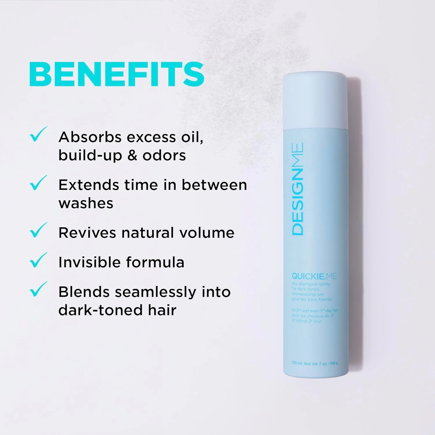 QUICKIE.ME Dry Shampoo Hair Spray by DESIGNME | Oil-Absorbing, Residue-Free Dry Shampoo | Root-Lifting Dry Shampoo Spray | Waterless Dry Shampoo Spray with Rice Starch, 7 Oz