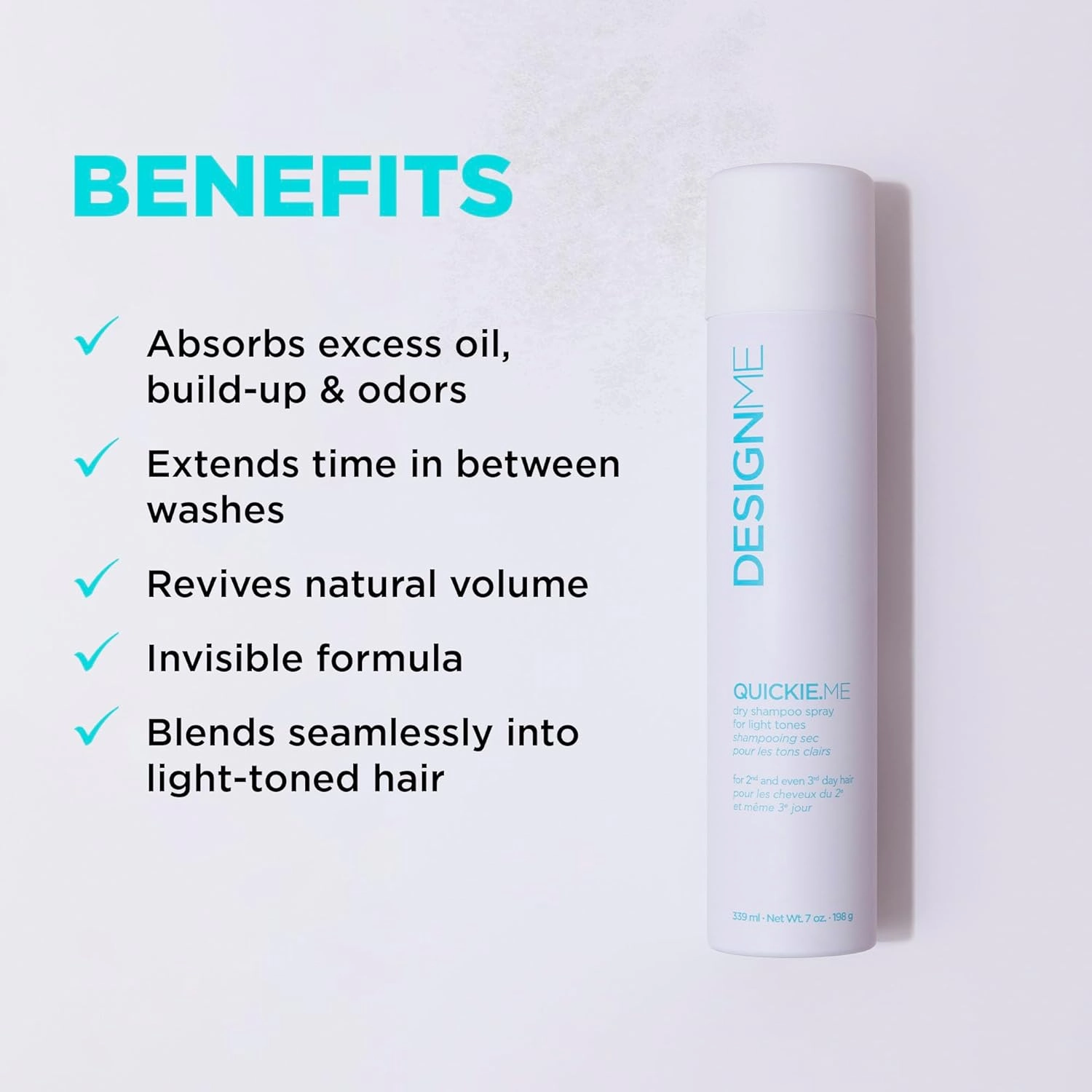 QUICKIE.ME Dry Shampoo Hair Spray by DESIGNME | Oil-Absorbing, Residue-Free Dry Shampoo | Root-Lifting Dry Shampoo Spray | Waterless Dry Shampoo Spray with Rice Starch, 7 Oz